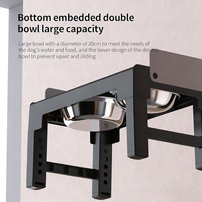 PAKEWAY Elevated Dog Bowls with Stainless Steel Slow Feeder Bowl for Medium and Large Dogs, Spill-Proof Tiltable Dog Feeder with 2 Bowls, 6-Height Adjustable Raised Dog Bowl Stand - Image 7