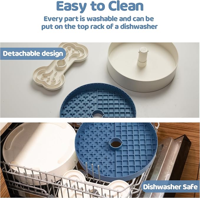 Puzzle Feeder Slow Feeder Dog Bowl with Lick Mat and Puzzle Inserts - Non-Slip Base, Adjustable Speed Design, Dishwasher Safe for Large Dogs,Blue - Image 3