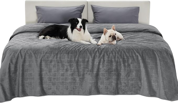 Bedsure Waterproof Bed Cover for Bed and Dogs Quick Drying，82x120IN | Waterproof Blanket Washable for Large Dogs Cal King Bed Cozy, Lightweight Furniture Protector for Pet Cat, Ash Grey by Unknown