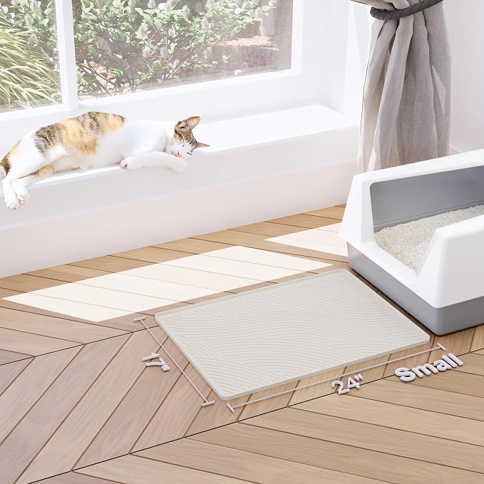 Cat Litter Box Mat - SM Small Medium Size 24 x 17 in, Water Proof, Kitty Litter Trapping Mat, Easy to Clean, Scatter Control, Odorless, Pet Supplies for Indoor Cats, Warm Beige - Image 7