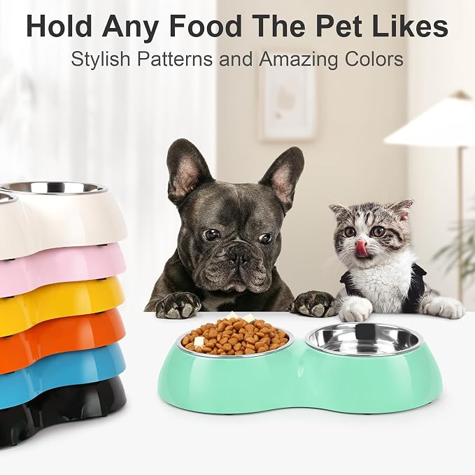 Stainless Steel Dog Bowls Set – Dual Non-Slip Pet Dishes with 2 Small (4oz*2) Bowls & Durable Resin Stand,Food & Water Feeder for Puppies, Kittens, and Small Breed Dogs - Green - Image 6
