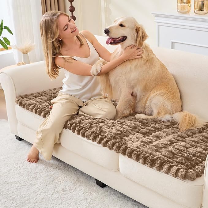 Waterproof Dog Couch Cover, Non Slip Pet Sofa Protector, Thick Fuzzy Couch Cover for Dogs, Machine Washable Furniture Protector, Scratch Resistant Pet Couch Mat(Leather color, 28" x 59"/70 x 150cm) - Image 9