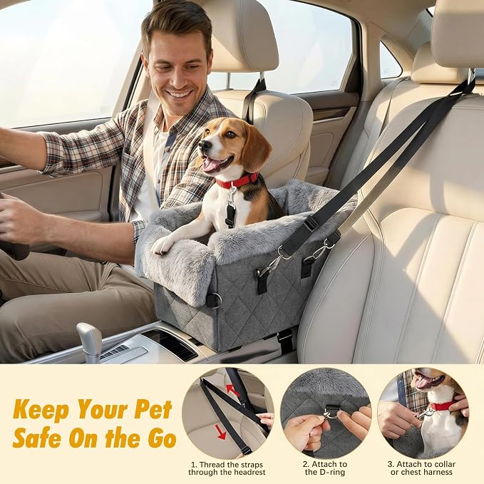 VavoPaw Center Console Dog Car Seat for Small Dogs&Cats Under 12 LBS | Puppy Car Seats with Non-Slip&Strong Support, Anti-Collapse Portable Pet Bed for Puppies with Soft Cushion Safety Belt, Gray - Image 5