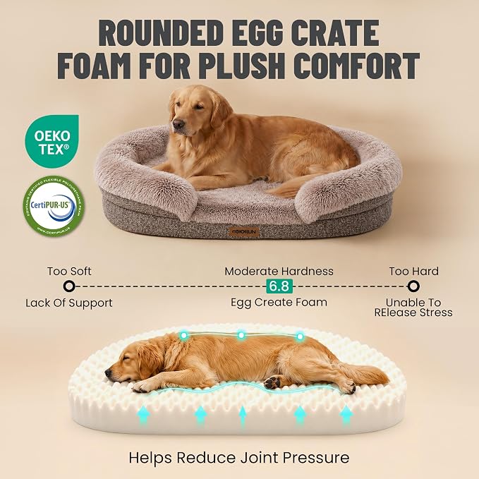 Miorun Fluffy Orthopedic Dog Beds Large Sized Dog, 48" Bolster Sofa Bed | Soft plush faux fur,lowered entry,washable cover,waterproof liner,claming dog couch for x-large dogs,supportive bolster - Image 3