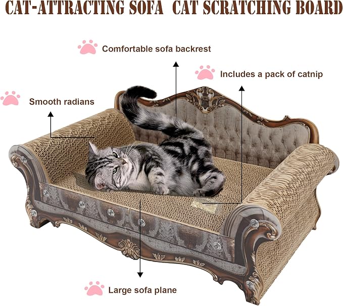 Sofa Shaped Scratching Couch,Thick Scratching Cardboard, Lounge Bed for Indoor Rest&Play, Sofa Scratcher Pad (23 "L X 12.2" W X 10.6 "H) - Image 5