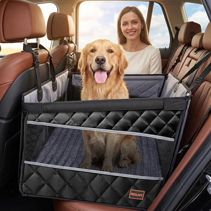 MIXJOY Dog Car Seat for Large Medium Dogs - with Dog Bed Inside, Back Seat Extender for Pets, Waterproof Pet Carseat for Medium Sized Pet, Hammock for Pet, with Storage Pocket by MIXJOY