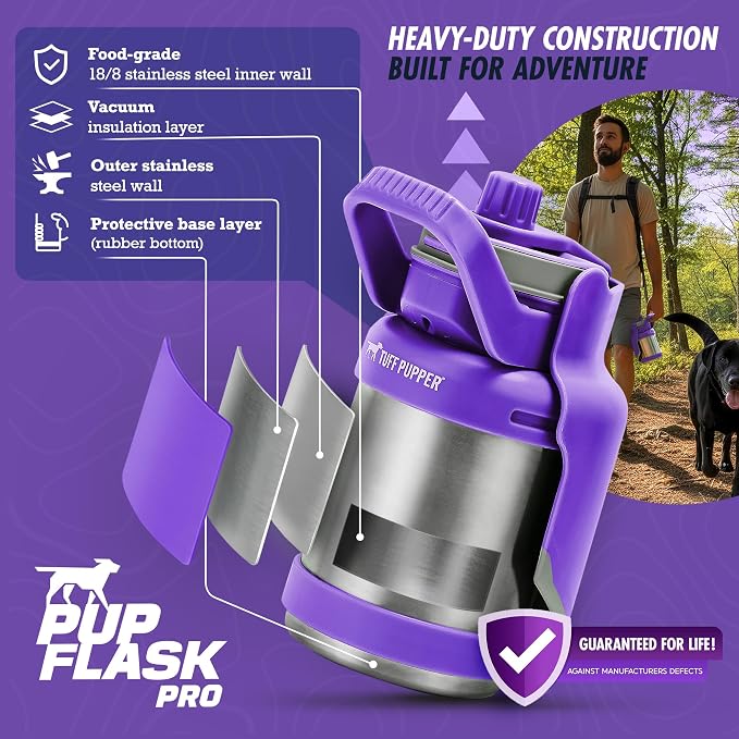 PupFlask Pro Portable Insulated Dog Water Bottle, Stainless Steel Bowl | 30 or 50 oz Leak-Proof Thermos Dispenser Keeps Water Cold 24+ Hours, Built-In Flip Cup for Walking, Hiking and Travel - Image 7