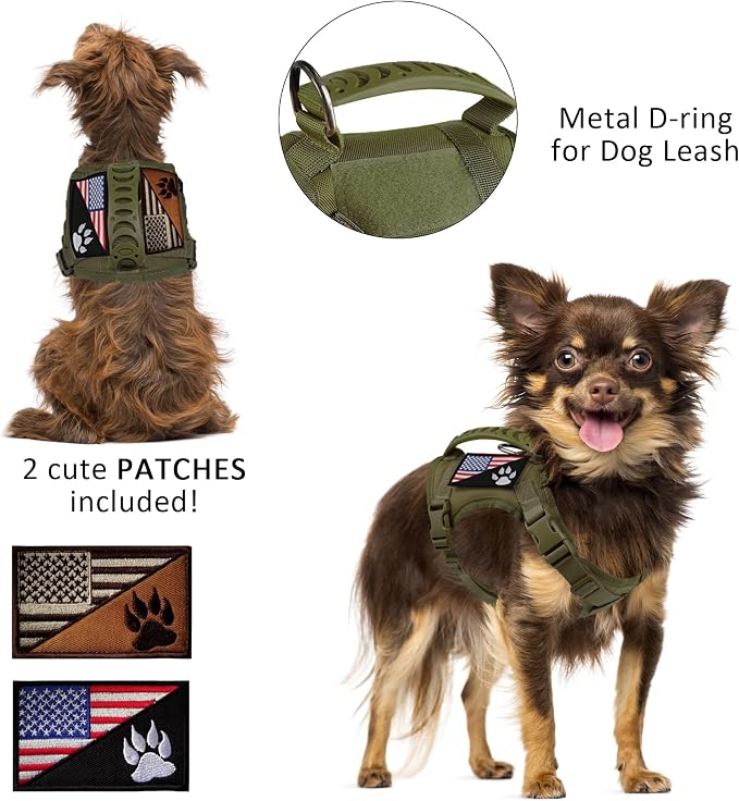 Tactical Small Dog Harness Tactical Puppy Vest with Rubber Handle K9 Military Adjustable Pet Cat Vest Harness for Outdoor Training XS Dog Harness (Green Harness) - Image 2