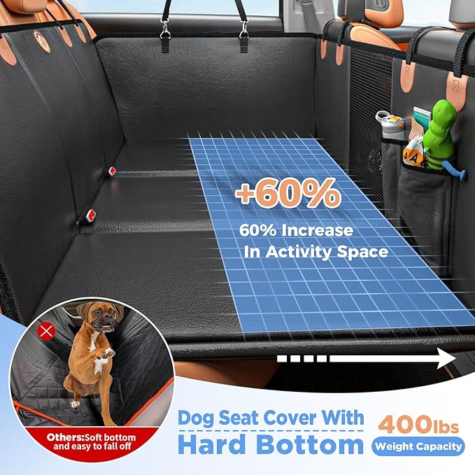 MYJAQI Back Seat Extender for Dogs, Hard Bottom Dog Truck Car Seat Cover | Anti-Scratch PU Leather, Non-Slip, 400lbs Supports & 60% Larger Space, Mesh Window, Easy Clean, Durable Dog Hommock for Truck - Image 2