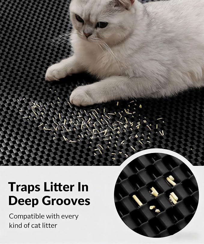 Cooyes Cat Litter Mat - Cut to Fit Any Place, 23"x17" Litter Trapping Mat for Litter Box, Easy to Clean, Waterproof & Non-Slip Kitty Pad, Scatter Control to Protect the Floor (Black) - Image 4
