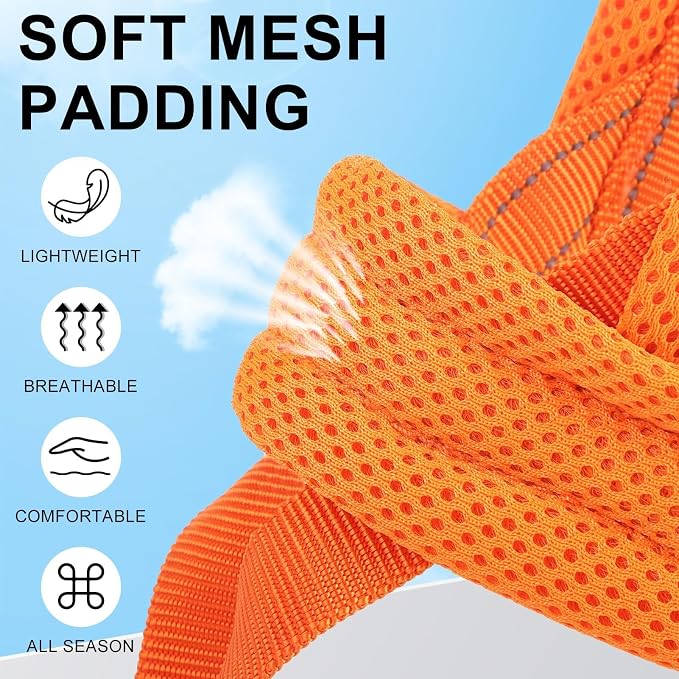 BEAUTYZOO Dog Harness Medium Sized and Leash Set, No Pull Step in Pet Vest | Breathable Mesh with Handle, Reflective, Adjustable No Choke Escape Proof, Lightweight, Easy Control for Walking, Orange M - Image 3
