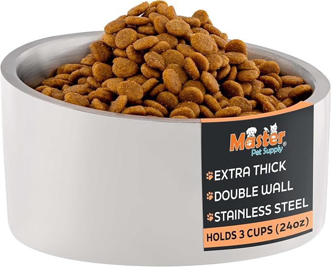 Master Pet Supply Stainless Steel Slanted Dog Cat Food Bowl 24 oz White | Heavy Duty Double Wall Insulated Non-Slip Elevated Bowl for French Bulldogs Pugs Cats Anti Rust Dishwasher Safe, Bone White by MasterPetSupply