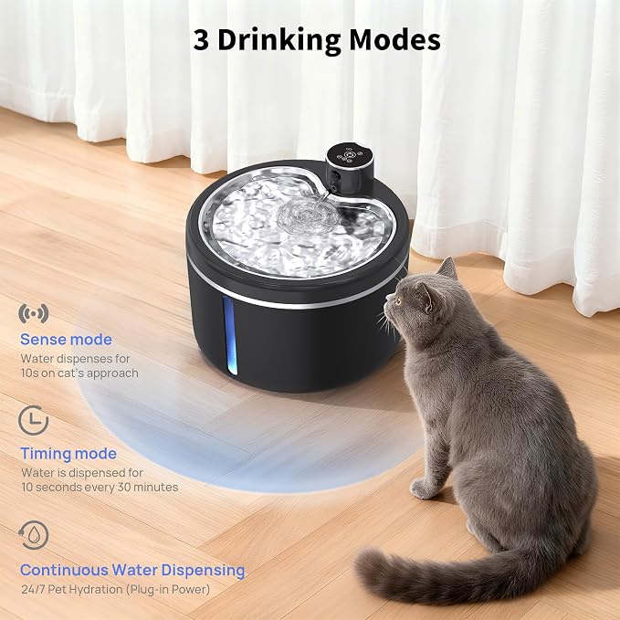 Cat Water Fountain Cordless, 108oz/3L Pet Fountains for Cats Indoor with Stainless Steel Tray, Battery Operated Cat Drinking Fountain with Motion Sens - Image 6