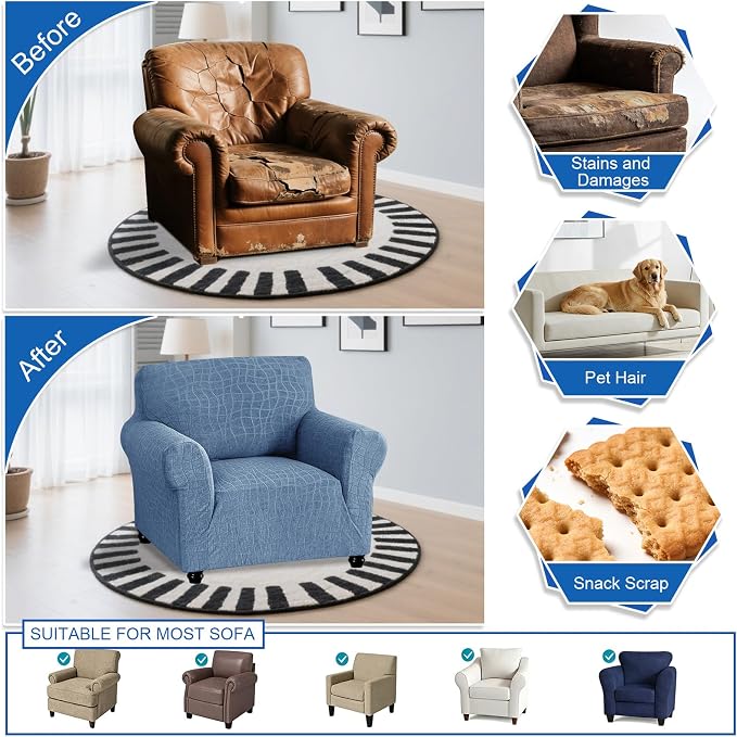 MAXIJIN Waterproof Chair Cover Armchair Covers for Living Room, 1 Piece Stretch Single Sofa Chair Slipcovers with Arms, Washable Furniture Protector for Dogs Pets (Small, Dusty Blue) - Image 6