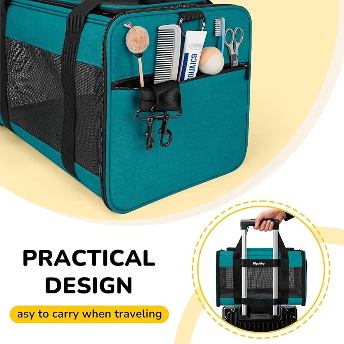 Hipubby Cat Carrier Dog Carrier for Pets Up to 16 Lbs, Soft-Sided Pet Travel Carrier for Cats and Small Dogs, Airline Approved Pet Carrying Case with Shoulder Strap & Removable Mat - Blue - Image 5