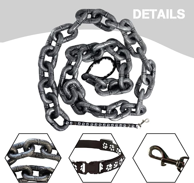 6 Ft Funny Dog Leash, Giant Plastic Fake Chain Leash for Small Dogs | Dog Leash That Looks Like a Heavy Chain, with a Lightweight Feel and Matching Collar for Small Dogs and Funny Walks - Image 3
