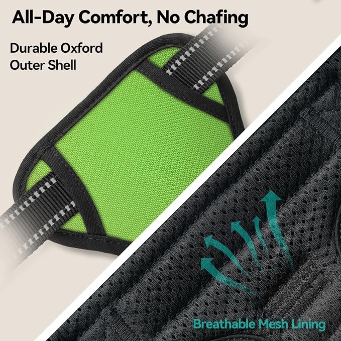 Reflective Dog Harness No Pull Large Breed Vest | with 2 Metal Leash Attachment Hooks(L, Green) - Image 8