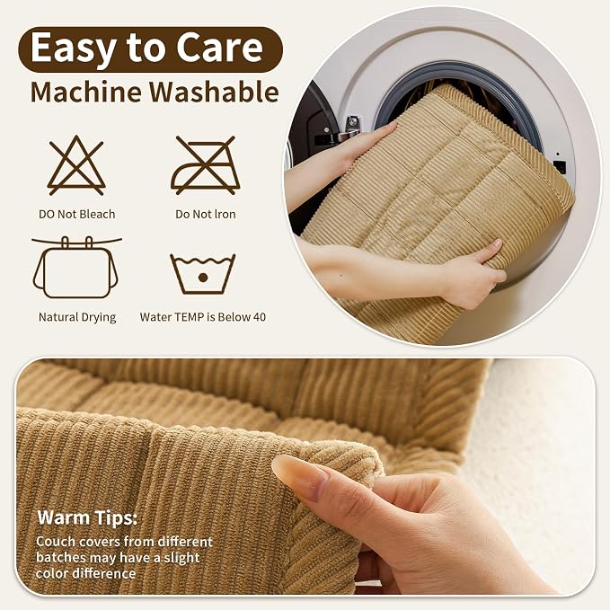 Couch Covers for Sectional Sofa, L Shaped Modular Couch Cover | 35”x63” Light Brown Velvet Non Slip Sofa Covers Washable for Loveseats, Couch Protect Against Pet Hair, Scratches & Stains - Image 6