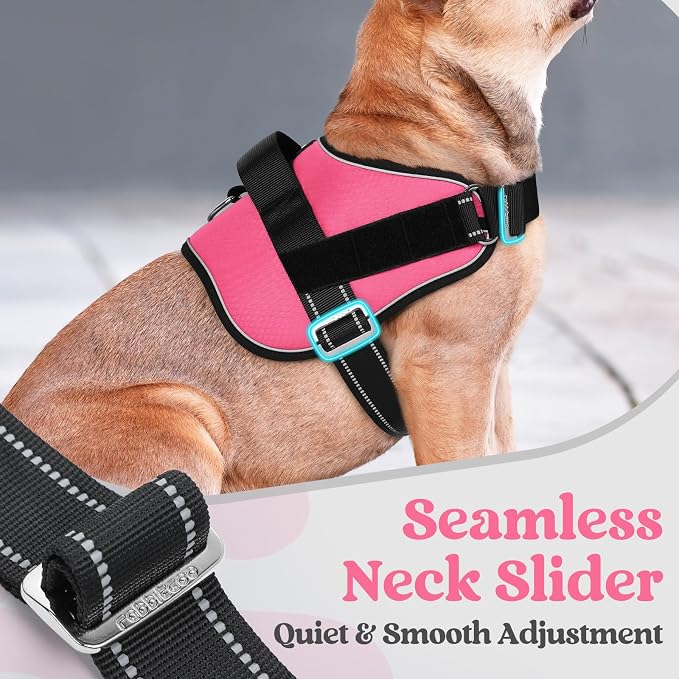 rabbitgoo Dog Harness for Large, Easy On Pet Vest with One Buckle, No Pull Adjustable Service Harness with D-Ring & Handle, Reflective for Safety Walking, Training, Pink, L - Image 3