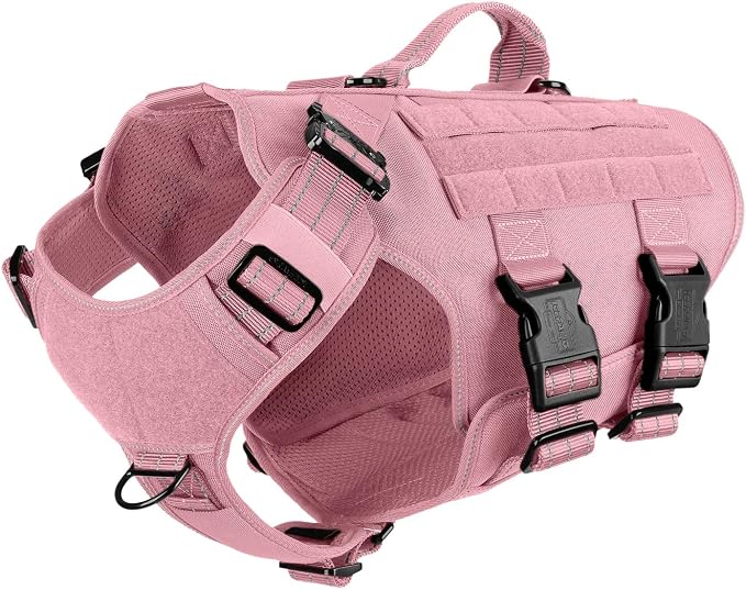 ICEFANG No Pull Tactical Dog Harness for Large Dogs,Adjustable Dog Vest | Control Handle,MOLLE Panel,Front Hook,3 Leash Clips,Soft Padded,for walking training,Pink,Large by ICEFANGDIRECT