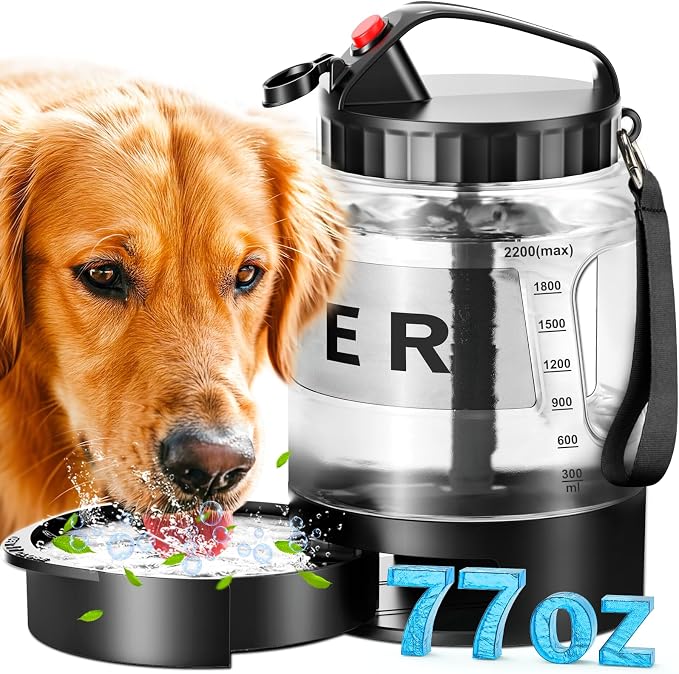 SwSun 77oz Large Dog Water Bottle, Portable Dog Travel Water Dispenser with Pull-Out Bowl, Ideal for Hiking, Camping, Dog Parks, Leak-Proof BPA-Free Outdoor Dog Water Bottle for Large Dogs,Black by SwSun