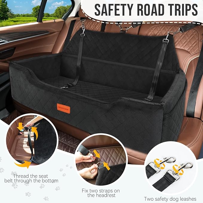 HEGGCOOE Large Dog Car Seat Under 100 lbs, Washable Dog Car Bed for 2 Medium Dogs, Detachable Pet Booster Seat with Storage Pocket and Seat Belt for Back Seat Dog Travel Bed - Image 5