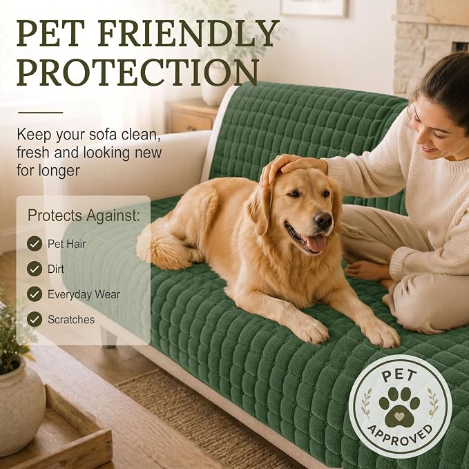 Smiry Velvet Couch Cover for Dogs, Non Slip Soft Sofa Protector for Pets | Washable Sofa Cover for Cats, Furniture Protector Against Pet Hair, Scratches, Fits Sectional Sofa(Dark Green, 36"x82.7") - Image 6