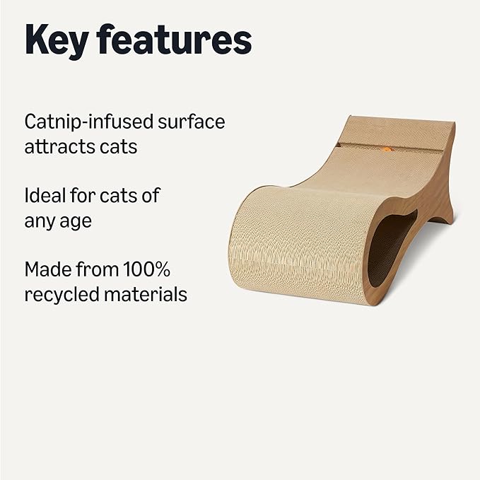 Amazon Basics Cat Scratcher Post Cat Scratcher Lounge Bed for Indoor Cats Bed Shaped Post Pad with Interactive Ball Toy & Catnip, FSC-Certified, 34.3 x 11.8 x 11.8 in, Wooden Color - Image 2