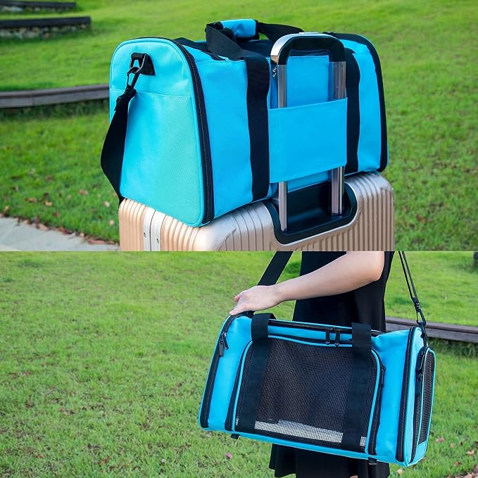Soft Sided Carrier for Small Medium Cats Dogs,TSA Airline Approved Collapsible Travel Pet Carrier Medium Blue - Image 8