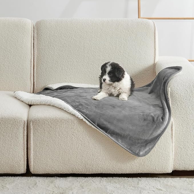 Soft Waterproof Blanket for Bed Couch Sofa, Grey, 30x40 inches | Liquid Pee Proof Pet Blanket for Dog Puppy Cat, Reversible Sherpa Fleece Blanket for Couch Cover, Furniture Protector by Yaning