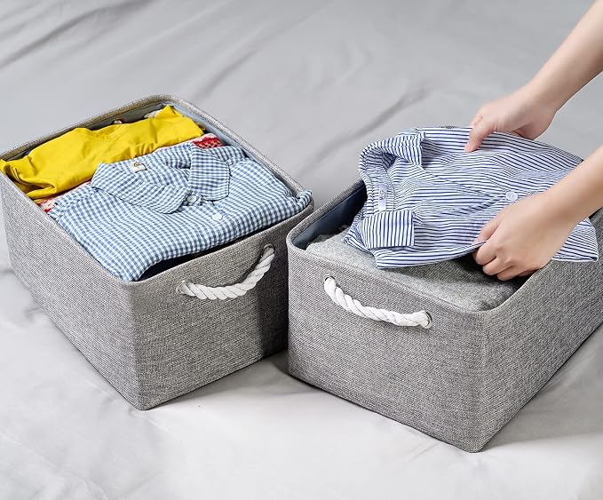 TheWarmHome Large Storage Bins Basket, 2 Pack Grey Fabric Storage Cubes for Changing Table Nursery Livingroom Kidsroom Playroom Toy, Collapsible Storage Baskets for organizing Shelves Closet - Image 3