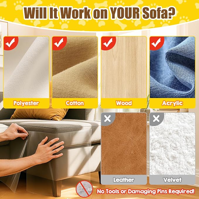 Large Cat Scratch Furniture Protector Couch Protector Sofa Corner 17"-24Pcs | Self-Adhesive, Thickened Clear PVC Shield, Residue-Free Peel & Stick, Trimmable Custom Sizes, Safe Scratching Deterrent - Image 4