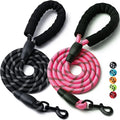 2 Pack Dog Leash, Heavy Duty Nylon Rope Pet Leashes(5FT-1/2,Black/Pink) | Comfortable Padded Handle, Anti-tangle Swivel Clip, Reflective for Night Walks and Training, Climbing Rope for Strong Pullers by BOOMIBOO