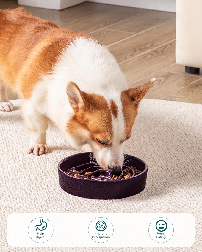 vancasso Slow Feeder Dog Bowl, 1.5 Cup Ceramic Slow Feeding Food Dish for Small and Medium Breed, Puzzle Dog Food Bowl for Fast Eater, Dark Purple - Image 7