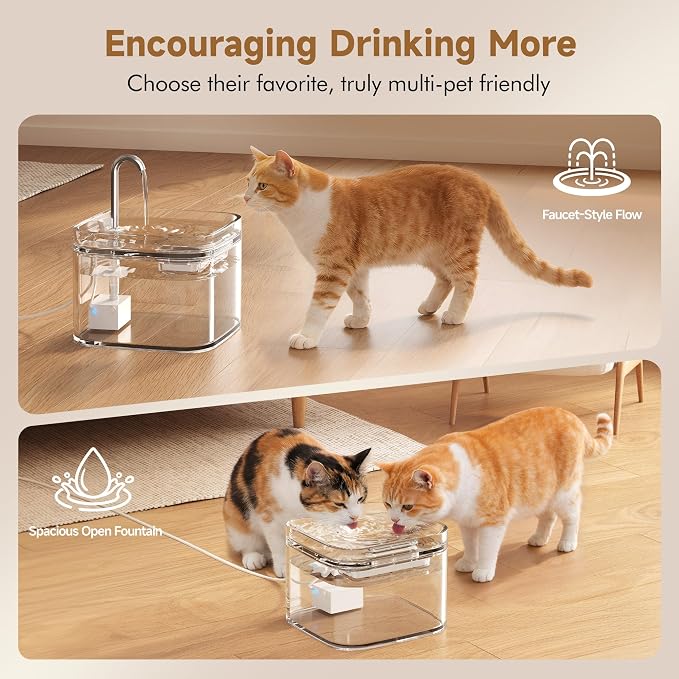 PETTEN Glass Cat Water Fountain,Easy Clean,No Plastic(78oz/2.5L) | BPA-free,Dual flow modes, <20dB silent pump. 2.5L/78oz, perfect for indoor cats & small dogs. Dishwasher safe. - Image 5