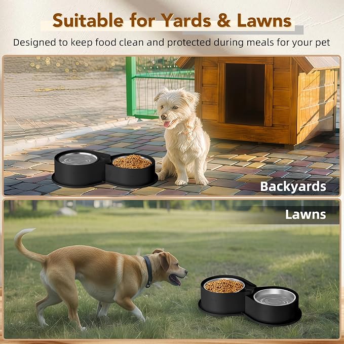 Newget 304 Stainless Steel Dog Bowl Set, 24oz Foldable Pet Dishes, Black | Dual Food & Water Pet Bowl, Anti-Skid, Keeps Food Fresh, Easy to Install, for Small - Large Dogs/Cats - Indoor & Outdoor Use - Image 7