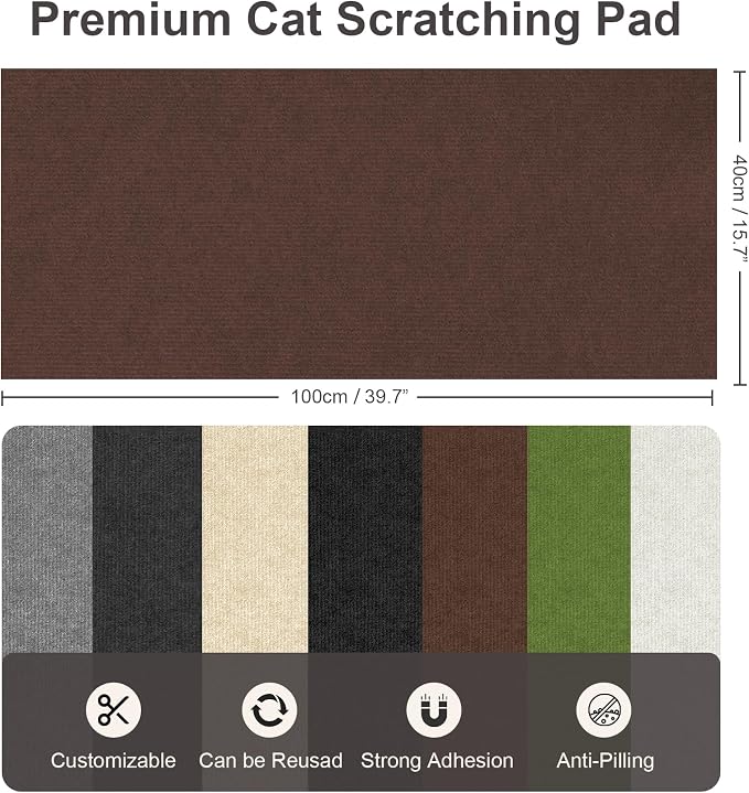 Cat Scratcher, 39.7x15.7” Cat Scratch Furniture Protector | Trimmable, No-Shedding Cat Scratch Pad with Self-Adhesive Backing for Climbing, Protects Walls, Carpet and Couch, Brown - Image 2