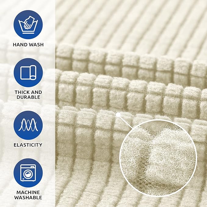 KEKUOU Stretch Chair Sofa Slipcover, Single Couch Cover,Beige | 1-Piece Washable Sofa Cover,Pet Friendly (31"-55") Furniture Protector Soft Jacquard Elastic Bottom for Dogs & Kids - Image 3