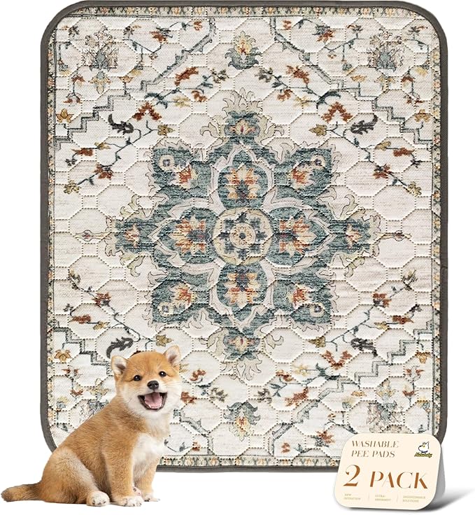 nunubaby Washable Pee Pads for Dogs, Stylish, Non-Slip and Leak-Proof Pee Pads. Reusable Potty Pads for Dogs for Crates and Floors.(Beige/Floral, 31" x36" ) by Nunubaby