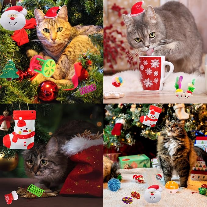 Christmas Cat Toys 19 PCS, Stocking Assorted Gifts for Indoor Cats | Varied toy styles spark natural hunting instincts; relieve kitty boredom;lovely seasonal stocking package - Image 3