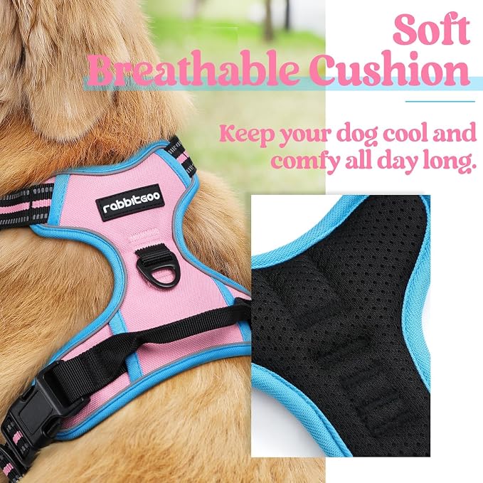 rabbitgoo Dog Harness, No Pull for Large Dogs with 2 Leash Clips, Pet Vest | No Choke with Handle, Adjustable Soft Padded, Reflective, Easy Control for Walking, Pink & Blue, X-Large - Image 2