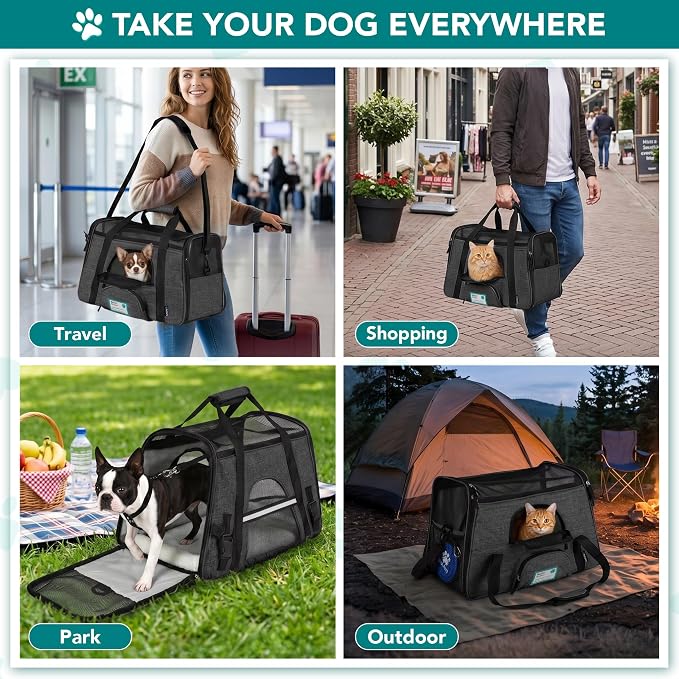 PetAmi Airline Approved Pet Carrier Cats Small Dogs, Large Heather Charcoal | Soft Sided TSA Travel Bag, Sherpa Bed, Breathable Mesh Ventilation, Collapsible Bowl, Fits Under Seat, Up to 18 lbs - Image 7