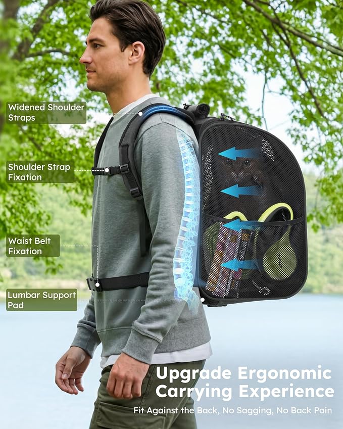 Pecute Cat Backpack with Widened Interior Space, Upgraded Dog Backpack Carrier with Various Ways to Carry, Pet Backpack with Breathable Mesh, Pet Travel Carrier with Soft Padded,Dark Grey | Breathable Mesh, Reinforced Support, Various Carry Ways, Ergon... - Image 4
