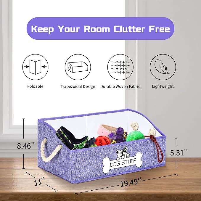 Dog Toy Basket, Storage Bin, Collapsible Box for Pet Accessories | Fabric Container With Handle, Trapezoid Holder for Small Medium dogs, Organizer for Living Room, Purple - Image 2