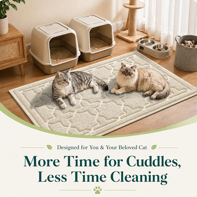 Yimobra Cat Litter Mat, Easy Clean Trapping PVC Mat, 35.4" x 23.6", Waterproof Backing, Non Slip Bottom, Scatter Control Pad for Litter Box, Beige - Image 7
