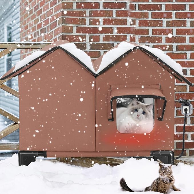 Heated Cat House for Outside Winter, Large Heated Outdoor Cat House Weatherproof, Elevated Bed, Escape Door, Insulated Outdoor Cat Shelter with Heater for Multiple Cats Feral Stray Kitty, Easy Setup - Image 7