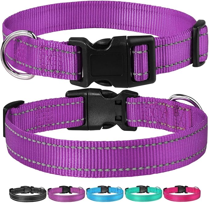 Reflective Dog Collar, Puppy Collar with Buckle Adjustable, Purple XXS | Breathable Nylon Collars for Small Medium Large Dogs, No Chafing on Walks and Outdoor Hikes, Metal D-Ring, Night Safety - Image 6