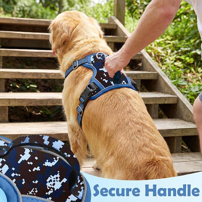 Dog Harness No Pull, Adjustable Pet Vest Harness, Super Soft Material with Vertical Handle Easy Control, Reflective Night Walking, 2 Leash Clips for Medium Sized Dogs, Mosaic Blue, M - Image 5