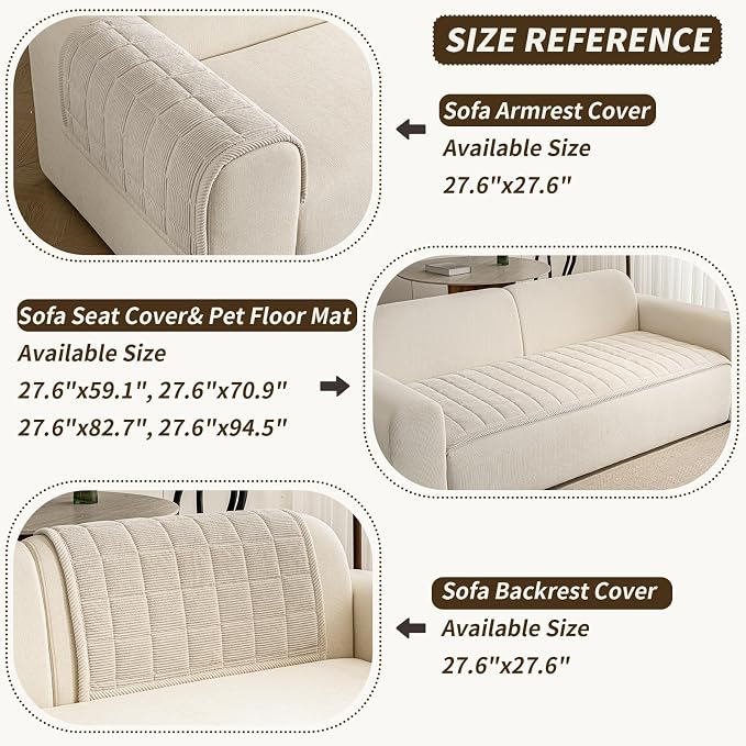 Couch Covers for Dogs, Non Slip Washable Pet Couch Covers for Sofa | 27.6”x27.6” Beige White Soft Velvet Sofa Covers for Arm rest Backrest, Couch Protect Against Pet Hair, Scratches & Stains - Image 3
