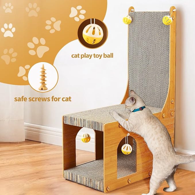 ​Cat Scratcher, Cat Scratching Board, L Shaped Vertical Cat Scratcher for Wall and Couch Protection, Cat Cardboard Scratcher with 4 Ball Toys for Indoor Cats - Image 2